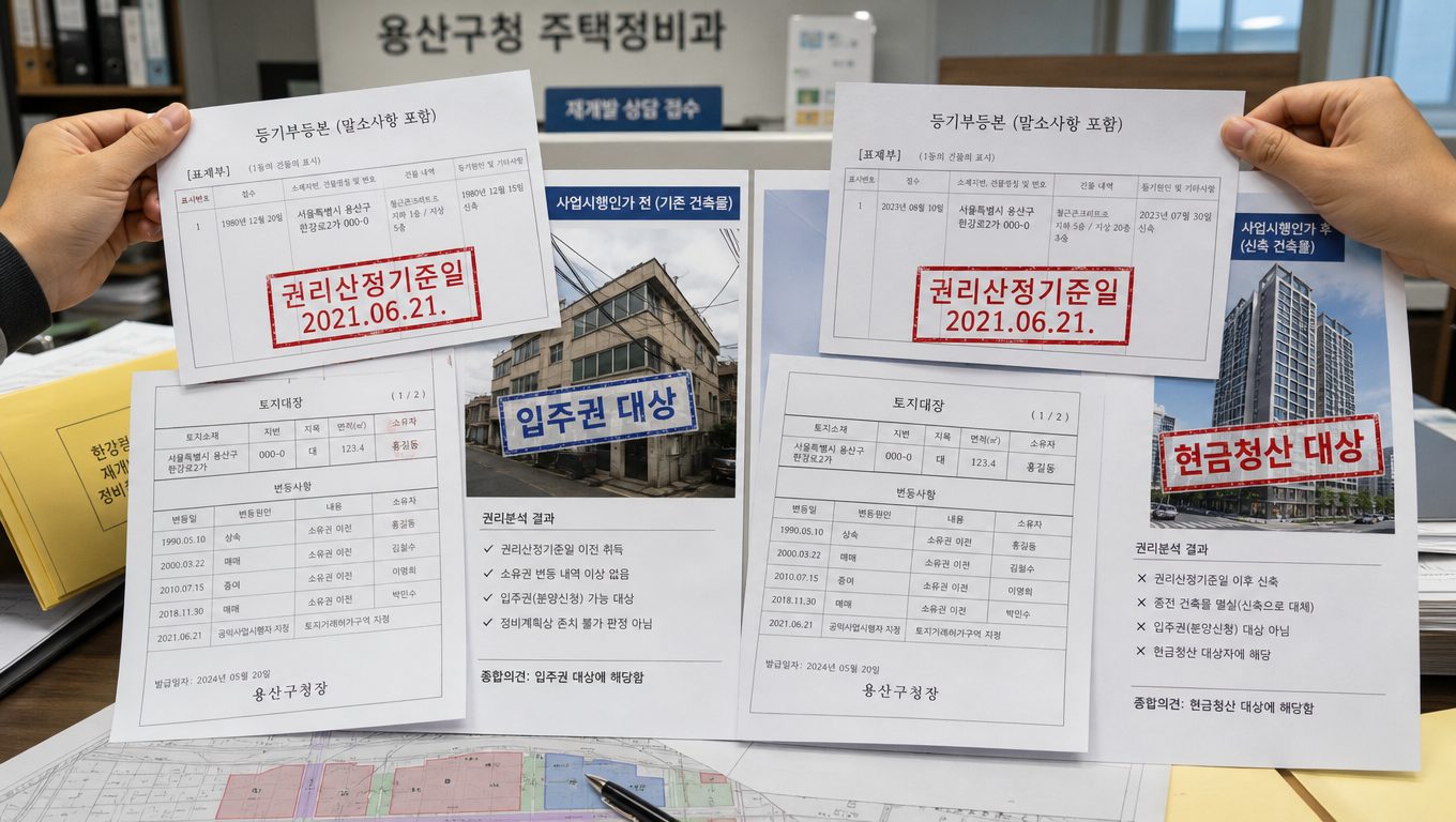 용산 재개발 투자와 입주권·현금청산 조건