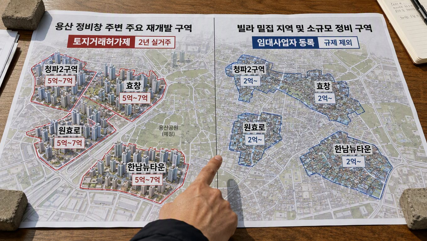 용산 재개발 지도에서 빌라 매물의 규제 차이와 구역별 입지 기준