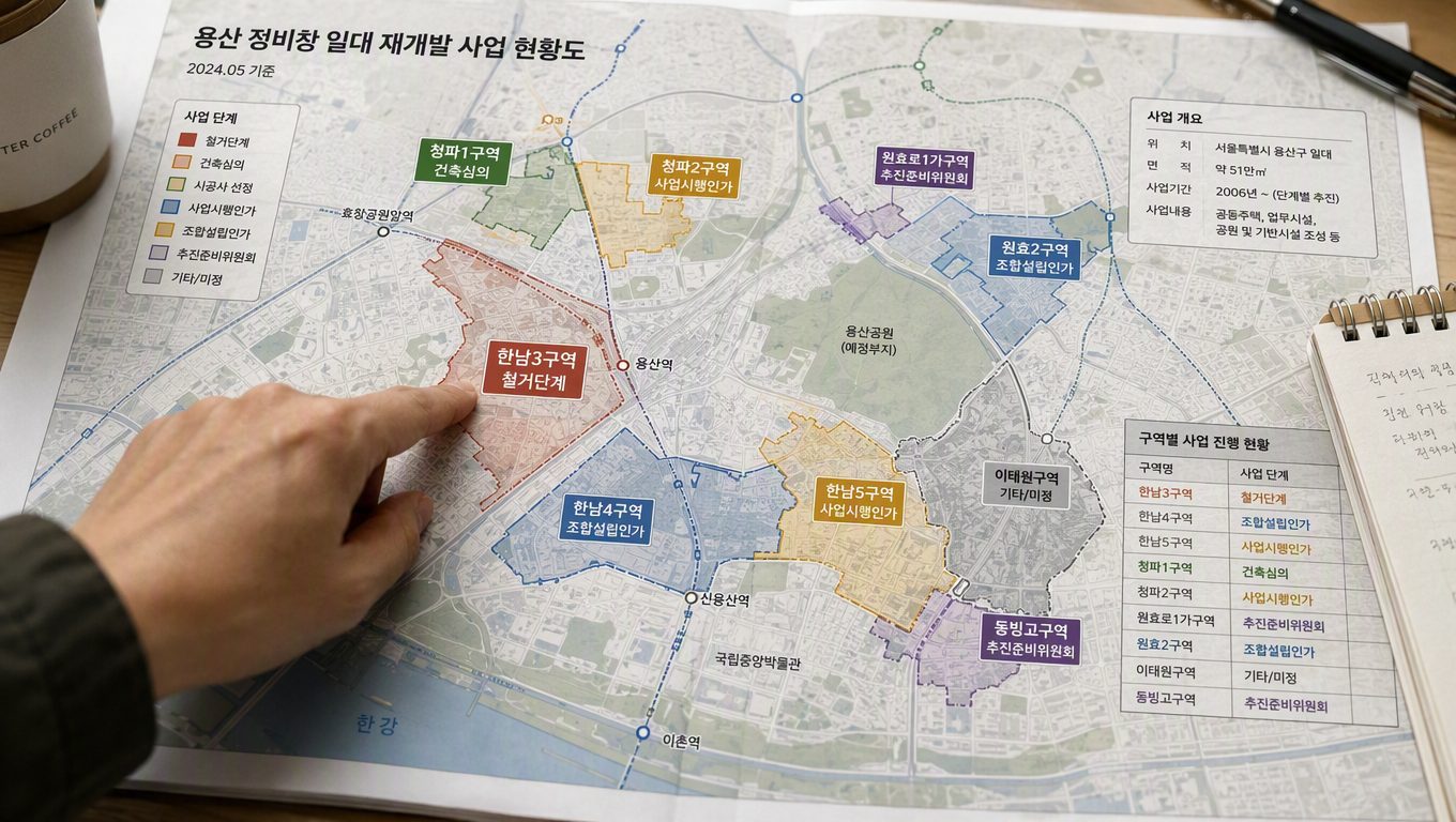 용산 재개발 지도에서 구역별 사업 단계 확인하기