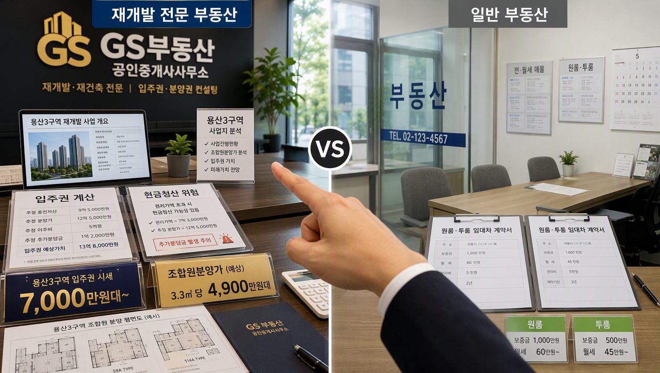 재개발 사무실이 취급하는 매물과 일반 사무소와의 차이