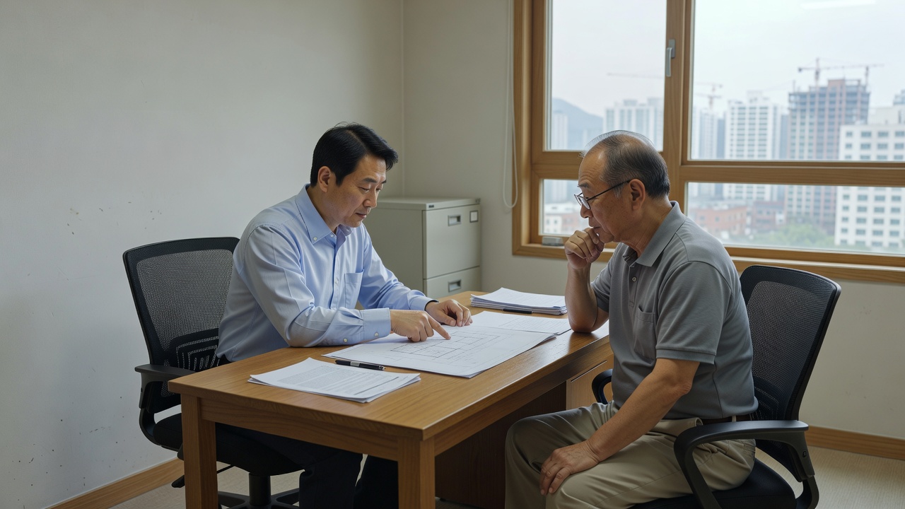 용산 재개발 구역 조합설립 이전 지분 매각 상담 장면